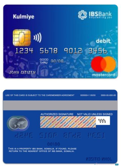 Download Somalia IBS Bank Kulmiye debit mastercard Photoshop template